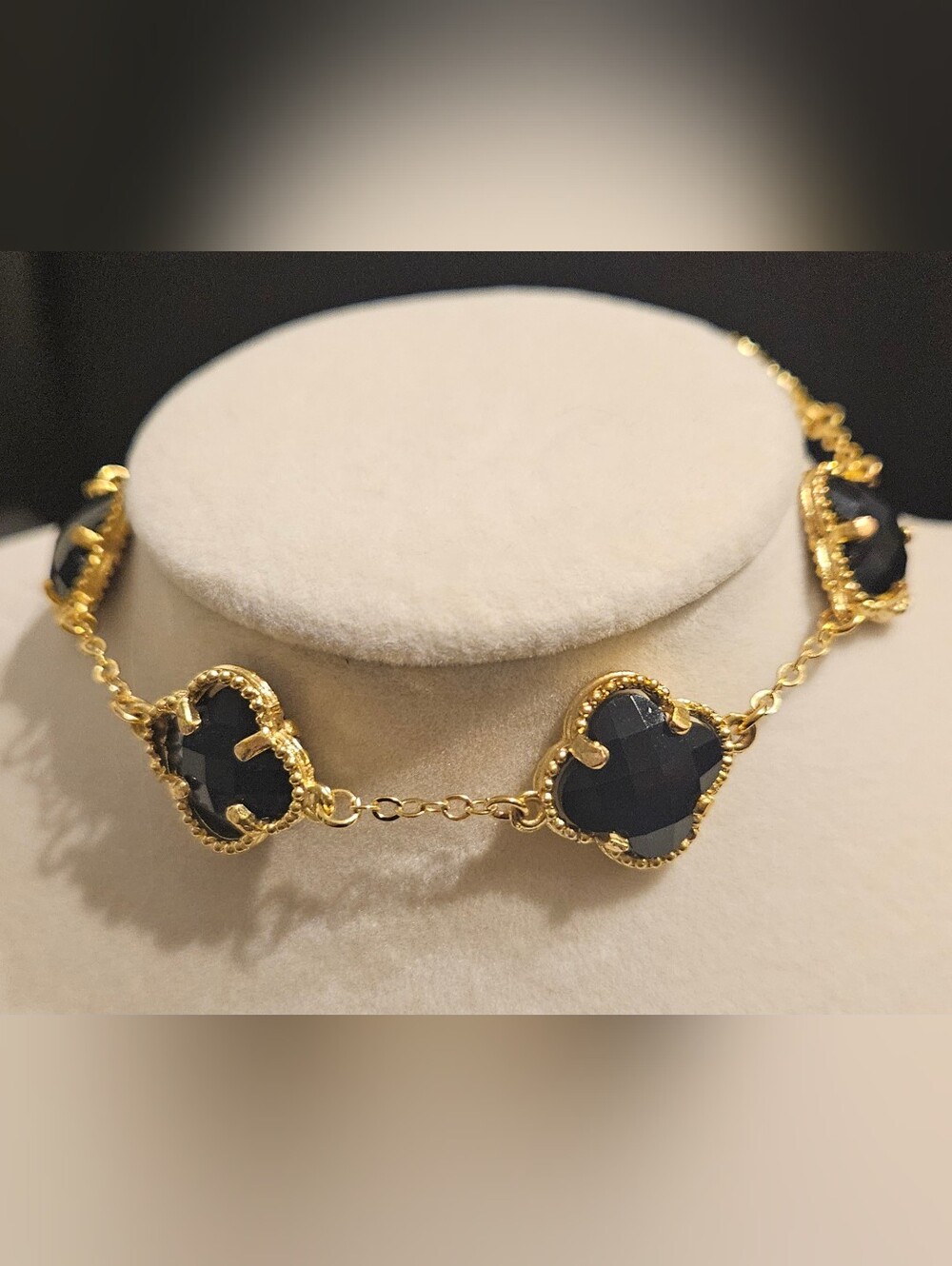 PrettyLittleThing Gold Bracelet with Black Clover Stones